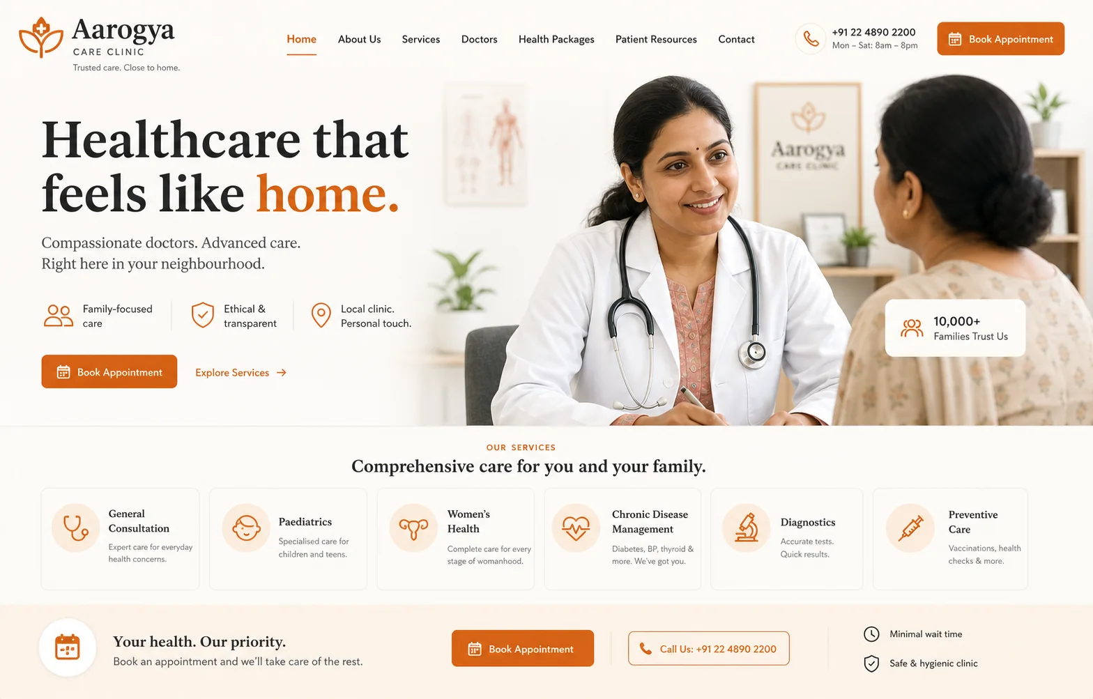 Healthcare clinic website archetype shown directly inside a browser frame
