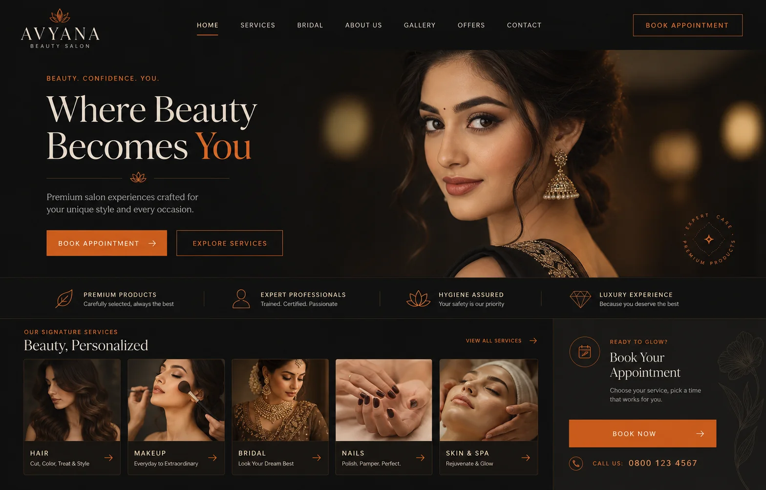 Beauty salon website archetype shown directly inside a browser frame